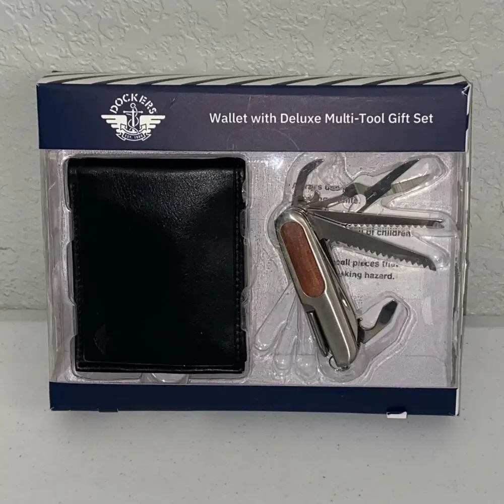 Dockers Mens Wallet Extra Capacity RFID With Deluxe Multi-tool Tool Gift Set NEW